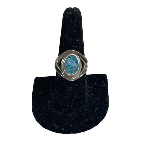 Whitney Kelly Mosaic Blue Fiery Opal Designer Sterling Silver Ring Size 8 WK - Picture 1 of 7